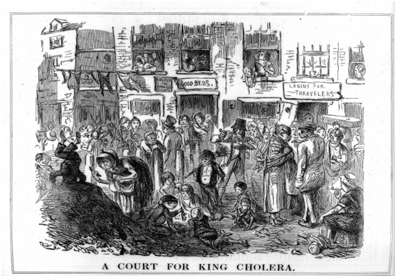 This famous cartoon depicts conditions conducive to the spread of cholera.